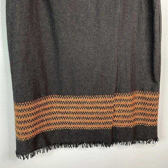 VINTAGE D’Allaird Wool Fringed Midi Skirt Dark Charcoal Burnt Orange Size Large - Picture 5 of 11